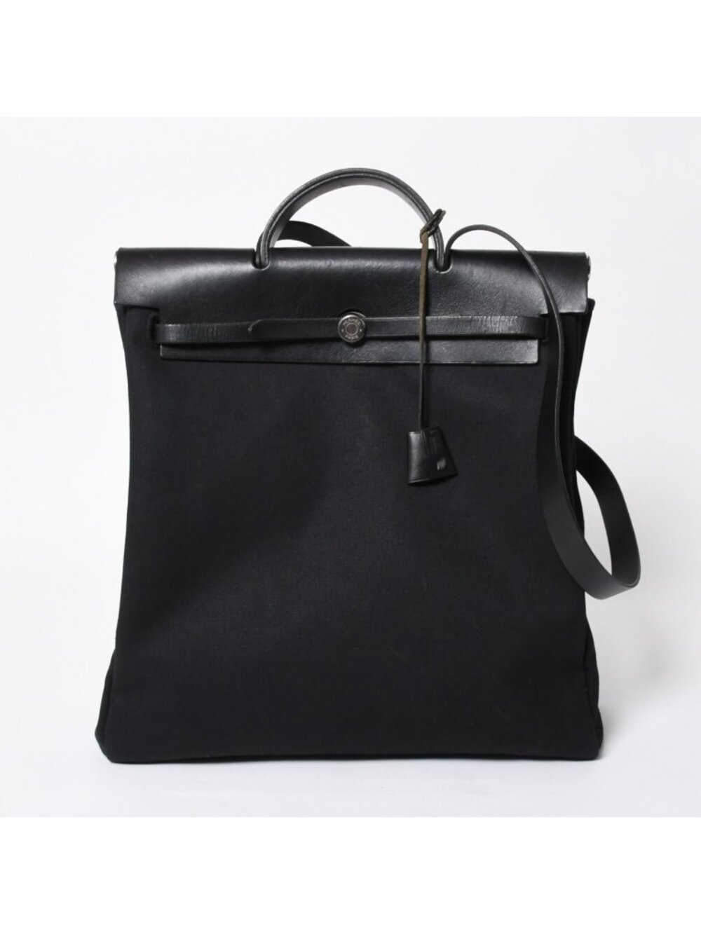 Hermes Herbag MM 2-Way Shoulder Bag Toile Calfskin Black Silver